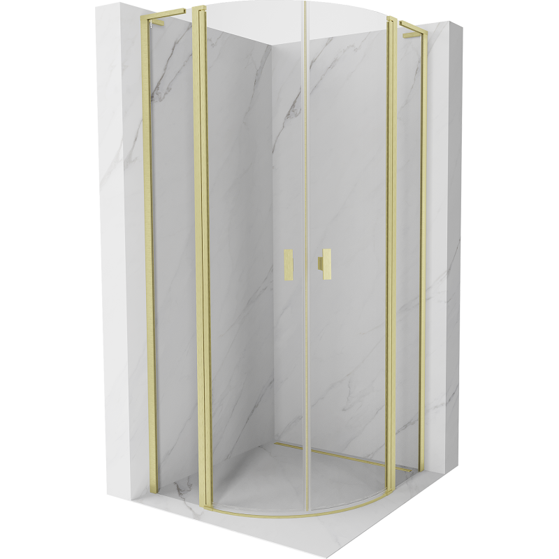 Mexen Mist L Duschkabine halbrund schwenkbar 90 x 90 cm, transparent, gold gebürstet - 8A32L-090-090-55-00