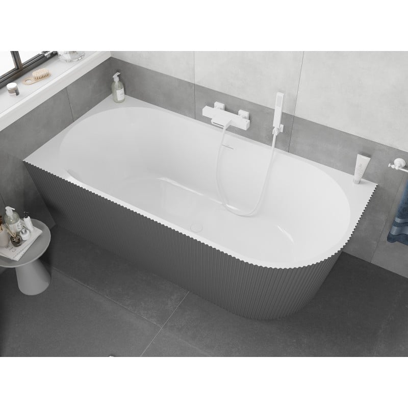 Mexen Silo freistehende Eckbadewanne links geriffelt 150 x 75 cm, weiß/grau, weiße Überlauf - 52891507562L-20