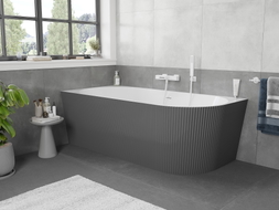 Mexen Silo freistehende Eckbadewanne links geriffelt 150 x 75 cm, weiß/grau, weiße Überlauf - 52891507562L-20