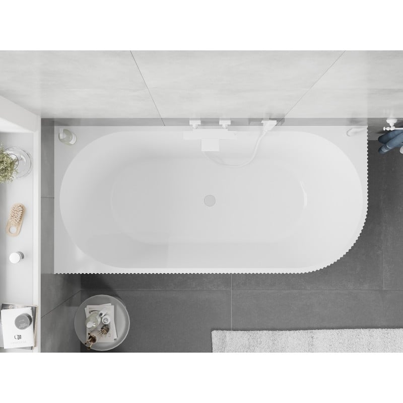 Mexen Silo freistehende Eckbadewanne links geriffelt 150 x 75 cm, weiß/grau, weiße Überlauf - 52891507562L-20