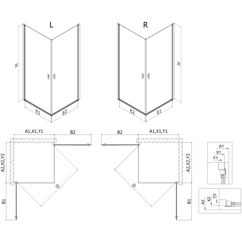 Mexen Mist-B Duo Duschkabine schwenkbar 95 x 95 cm, transparent, gebürstetes Gold - 8A2-095-095-55-00