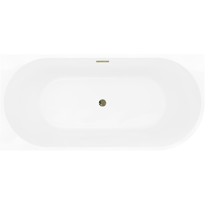 Mexen Silo Freistehende Eckbadewanne links geriffelt 150 x 75 cm, weiß/grau, Überlauf gold - 52891507562L-50