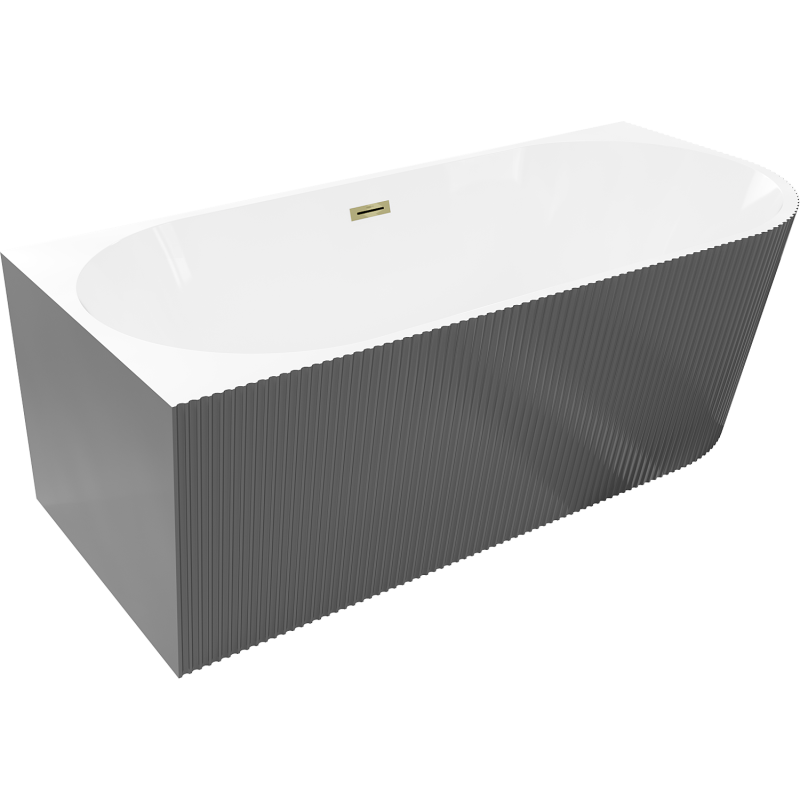 Mexen Silo freistehende Eckbadewanne links geriffelt 150 x 75 cm, weiß/grau, goldene Überlauf - 52891507562L-50