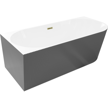 Mexen Silo freistehende Eckbadewanne links geriffelt 150 x 75 cm, weiß/grau, goldene Überlauf - 52891507562L-50