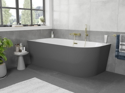 Mexen Silo Freistehende Eckbadewanne links geriffelt 150 x 75 cm, weiß/grau, Überlauf gold - 52891507562L-50