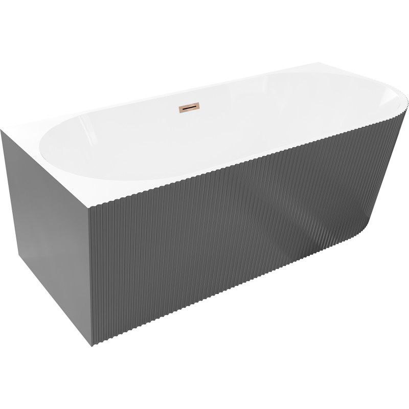 Mexen Silo freistehende Eckbadewanne links geriffelt 150 x 75 cm, weiß/grau, Überlauf roségold - 52891507562L-60