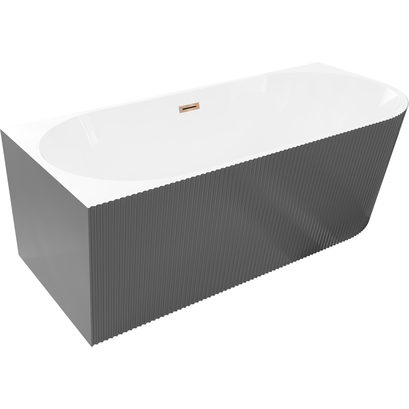 Mexen Silo freistehende Eckbadewanne links geriffelt 150 x 75 cm, weiß/grau, Überlaufroségold - 52891507562L-60