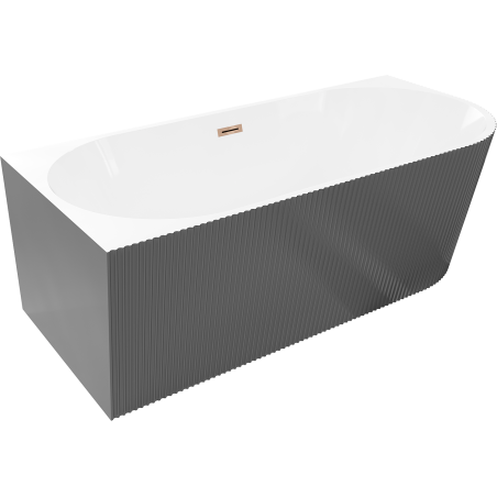 Mexen Silo freistehende Eckbadewanne links geriffelt 150 x 75 cm, weiß/grau, Überlauf roségold - 52891507562L-60