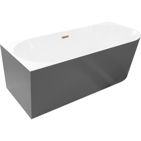 Mexen Silo freistehende Eckbadewanne links geriffelt 150 x 75 cm, weiß/grau, Überlaufroségold - 52891507562L-60