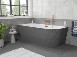 Mexen Silo freistehende Eckbadewanne links geriffelt 150 x 75 cm, weiß/grau, Überlaufroségold - 52891507562L-60