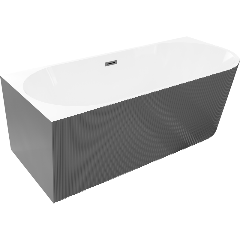 Mexen Silo freistehende Eckbadewanne links geriffelt 150 x 75 cm, weiß/grau, Überlauf gun gray gebürstet - 52891507562L-66