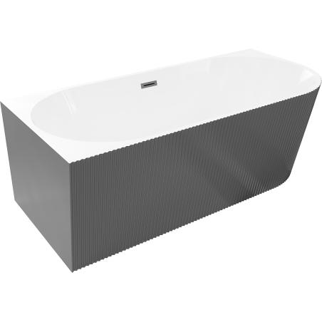 Mexen Silo freistehende Eckbadewanne links geriffelt 150 x 75 cm, weiß/grau, Überlauf gun gray gebürstet - 52891507562L-66