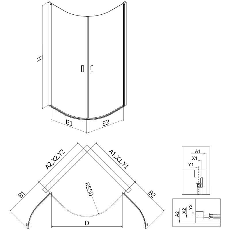 Mexen Mist Halbrunde Duschkabine schwenkbar 70 x 70 cm, transparent, gebürstetes Gold - 8A31-070-070-55-00