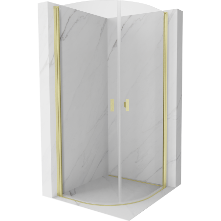 Mexen Mist Halbrunde Duschkabine schwenkbar 70 x 70 cm, transparent, gebürstetes Gold - 8A31-070-070-55-00
