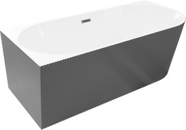 Mexen Silo freistehende Eckbadewanne links geriffelt 150 x 75 cm, weiß/grau, Überlauf Gun Metal - 52891507562L-95