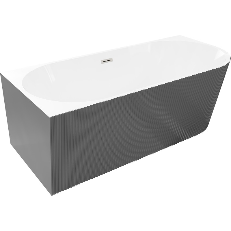 Mexen Silo freistehende Eckbadewanne links geriffelt 150 x 75 cm, weiß/grau, Überlauf gebürsteter Nickel - 52891507562L-97