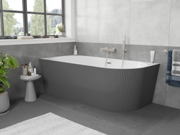 Mexen Silo freistehende Eckbadewanne links geriffelt 150 x 75 cm, weiß/grau, Überlauf gebürsteter Nickel - 52891507562L-97