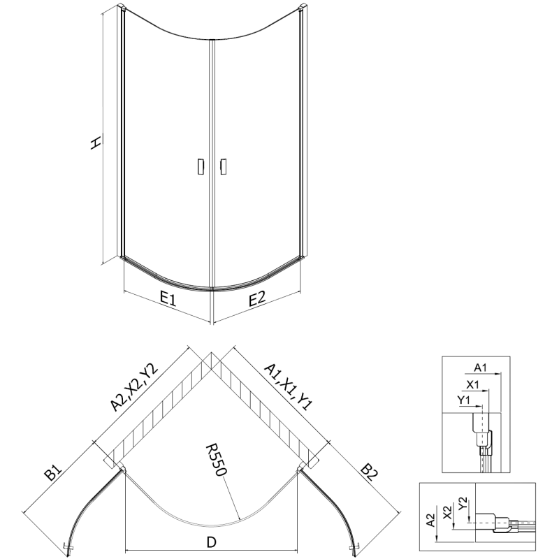 Mexen Mist halbrunde Duschkabine schwenkbar 90 x 90 cm, transparent, schwarz - 8A31-090-090-70-00