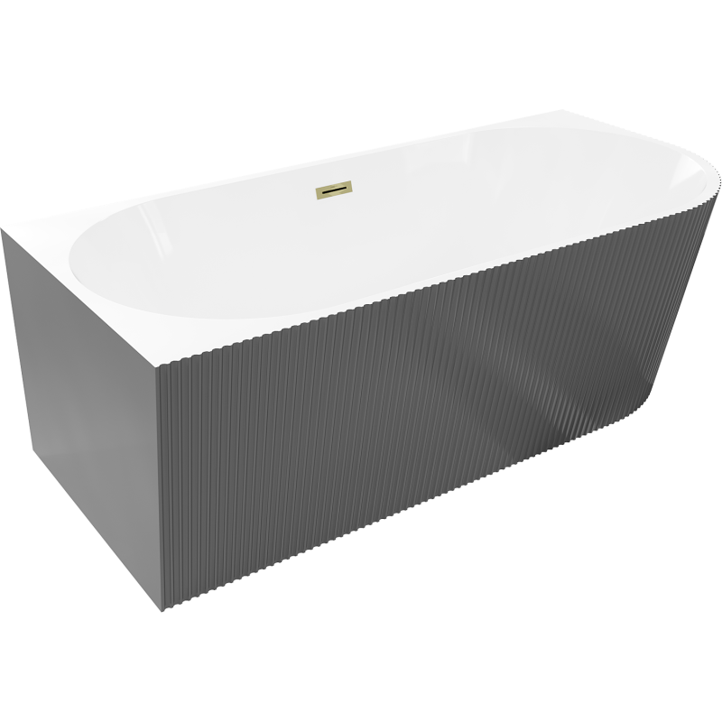 Mexen Silo freistehende Eckbadewanne links geriffelt 170 x 80 cm, weiß/grau, Überlauf gold - 52891708062L-50