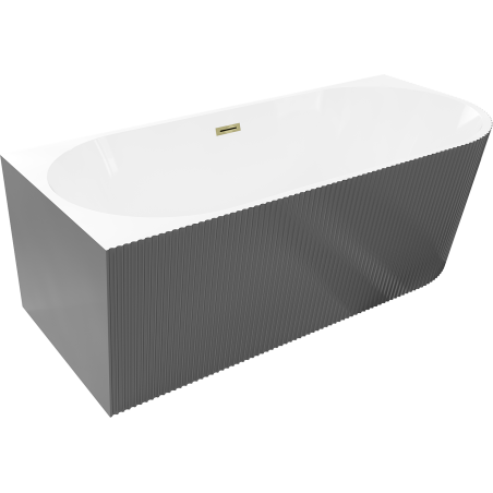 Mexen Silo freistehende Eckbadewanne links geriffelt 170 x 80 cm, weiß/grau, Überlauf gold - 52891708062L-50