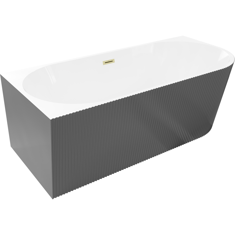 Mexen Silo freistehende Eckbadewanne links geriffelt 170 x 80 cm, weiß/grau, Überlauf gebürstet gold - 52891708062L-55