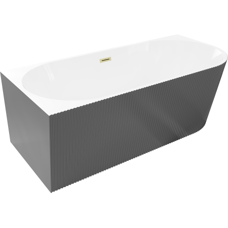 Mexen Silo freistehende Eckbadewanne links geriffelt 170 x 80 cm, weiß/grau, Überlauf gebürstet gold - 52891708062L-55