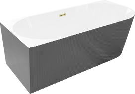 Mexen Silo freistehende Eckbadewanne links geriffelt 170 x 80 cm, weiß/grau, Überlauf gebürstet gold - 52891708062L-55