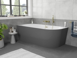 Mexen Silo freistehende Eckbadewanne links geriffelt 170 x 80 cm, weiß/grau, Überlauf gebürstet gold - 52891708062L-55