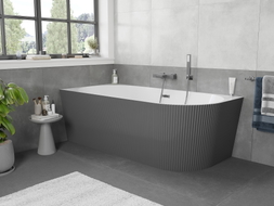 Mexen Silo freistehende Eckbadewanne links gerillt 170 x 80 cm, weiß/grau, Überlauf Gun Gray gebürstet - 52891708062L-66