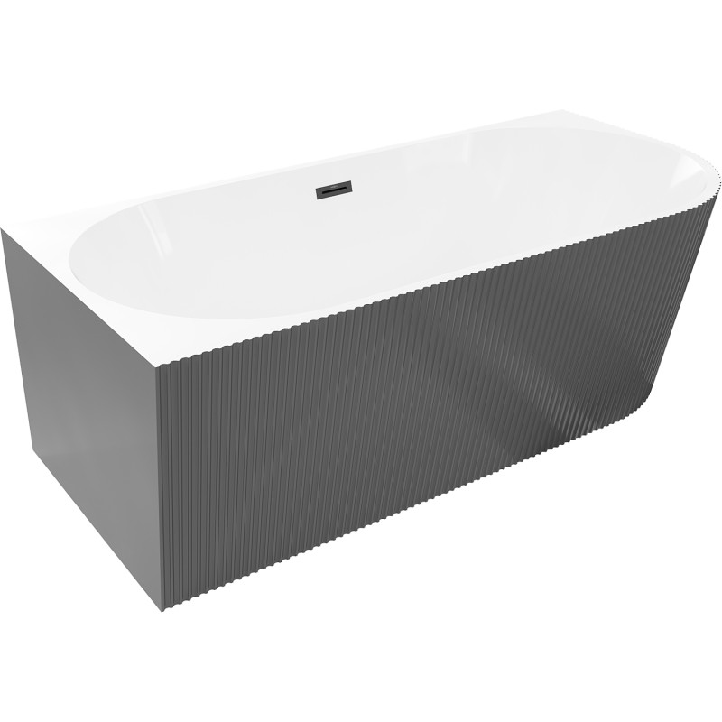 Mexen Silo freistehende Eckbadewanne links gerillt 170 x 80 cm, weiß/grau, schwarze Überlauf - 52891708062L-70