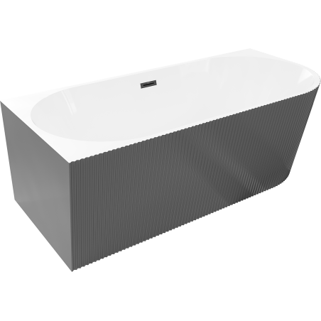 Mexen Silo freistehende Eckbadewanne links gerillt 170 x 80 cm, weiß/grau, schwarze Überlauf - 52891708062L-70