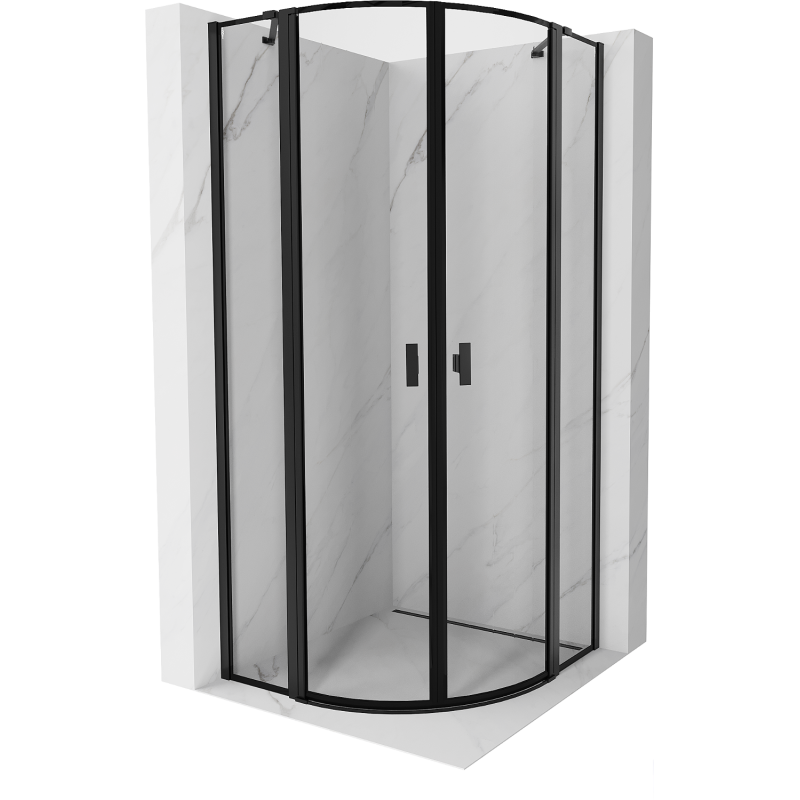 Mexen Mist Duschkabine halbrund schwenkbar 90 x 90 cm, schwarzer Rahmen, schwarz - 8A32-090-090-70-70