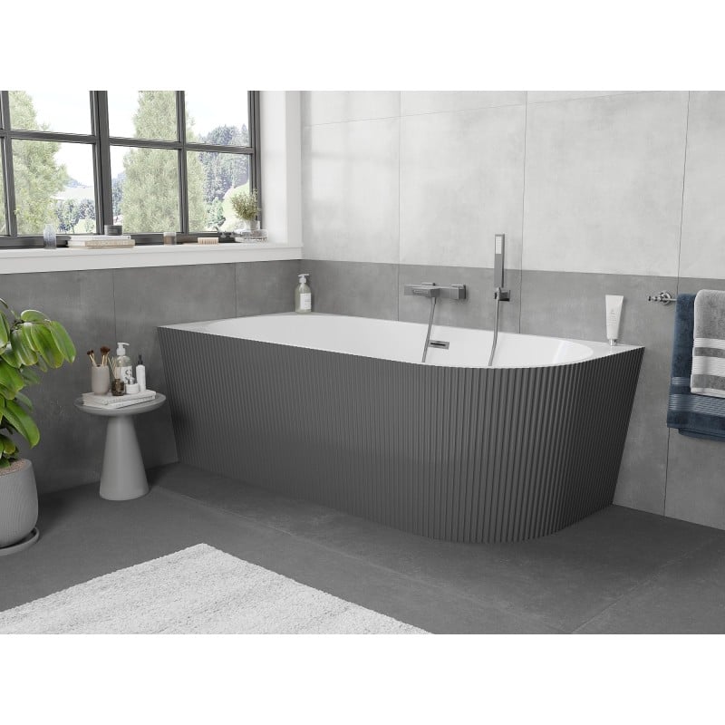 Mexen Silo freistehende Eckbadewanne links geriffelt 170 x 80 cm, weiß/grau, Überlauf gun metal - 52891708062L-95