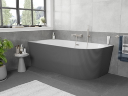 Mexen Silo freistehende Eckbadewanne links geriffelt 170 x 80 cm, weiß/grau, Überlauf gebürstetes Nickel - 52891708062L-97
