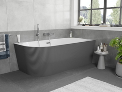 Mexen Silo Freistehende Eckbadewanne rechts geriffelt 150 x 75 cm, weiß/grau, Überlauf Chrom - 52891507562P-01