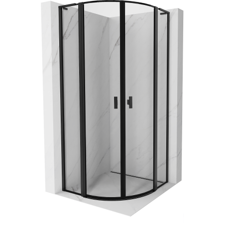 Mexen Mist L Duschkabine Viertelkreis schwenkbar 80 x 80 cm, schwarzer Rahmen, schwarz - 8A32L-080-080-70-70