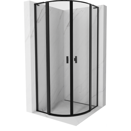 Mexen Mist L Duschkabine halbkreisförmig schwingtür 90 x 90 cm, schwarzer Rahmen, schwarz - 8A32L-090-090-70-70