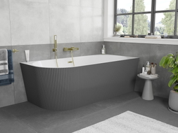 Mexen Silo freistehende Eckbadewanne rechts geriffelt 150 x 75 cm, weiß/grau, Überlauf gold gebürstet - 52891507562P-55