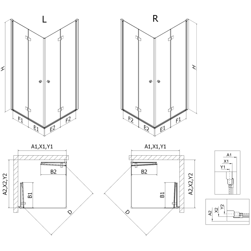 Mexen Mist-F Duo faltbare Duschkabine rechts 100 x 110 cm, schwarzer Rahmen, schwarz - 8A6-100L-110P-70-70