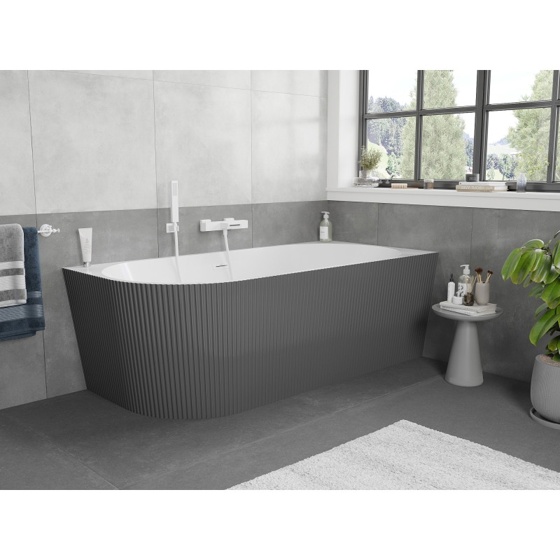 Mexen Silo freistehende Eckbadewanne rechts geriffelt 170 x 80 cm, weiß/grau, Überlauf weiß - 52891708062P-20