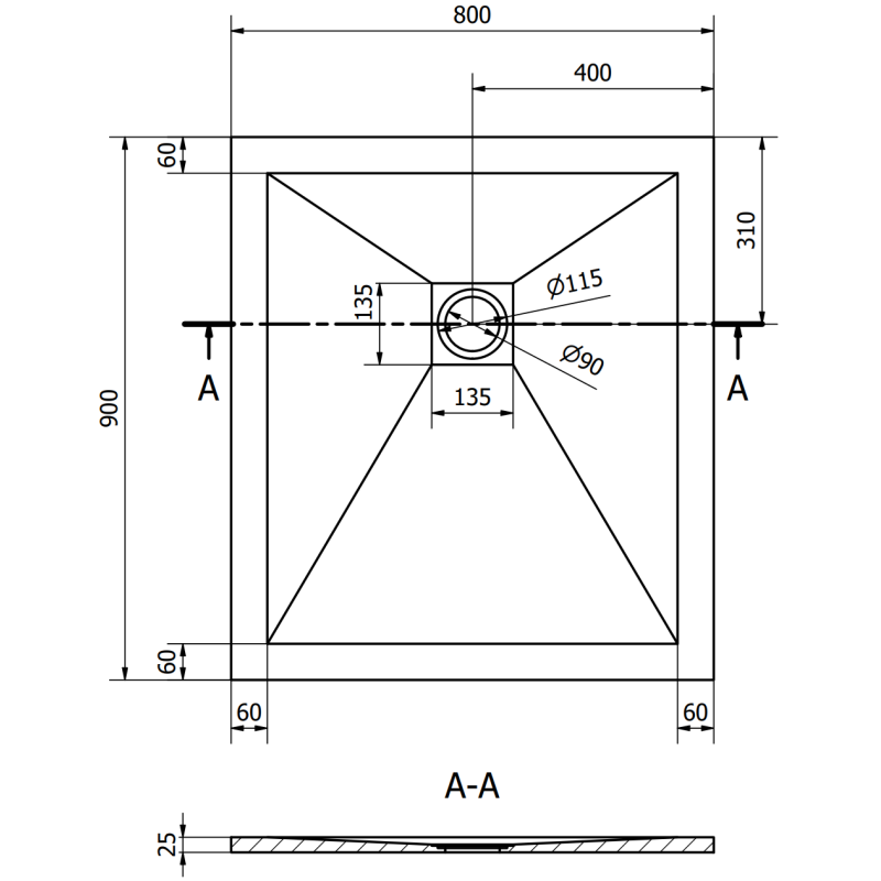 Mexen Stone+ rechteckige Duschwanne 90 x 80 cm, grau-beton - 44618090