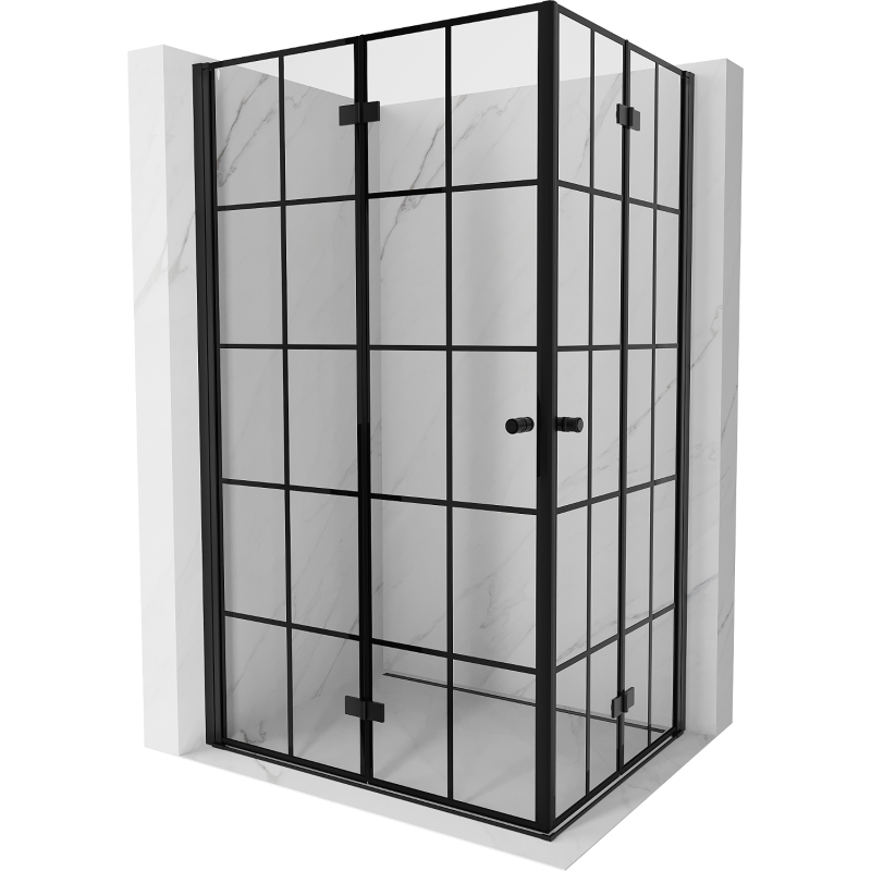 Mexen Mist-F Duo faltbare Duschkabine links 85 x 70 cm, schwarzes Gitter, schwarz - 8A6-085L-070P-70-77