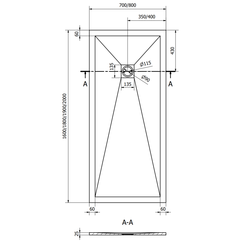 Mexen Stone+ Rechteckige Komposit-Duschtasse 160 x 80 cm, Grau-Beton - 44618016