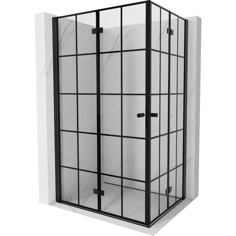 Mexen Mist-F Duo Faltduschkabine links 80 x 75 cm, schwarzes Gitter, schwarz - 8A6-080L-075P-70-77