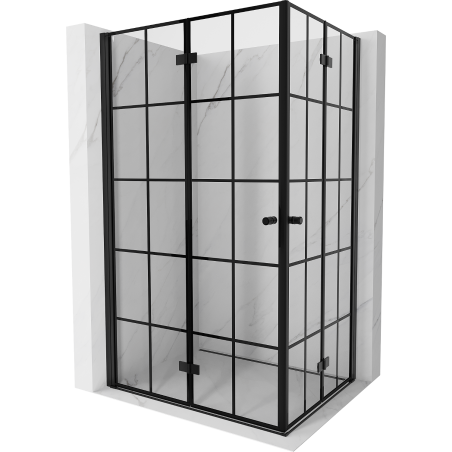 Mexen Mist-F Duo Faltdusche links 110 x 75 cm, schwarzes Gitter, schwarz - 8A6-110L-075P-70-77