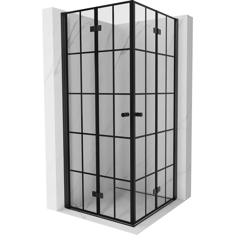 Mexen Mist-F Duo faltbare Duschkabine 80 x 80 cm, schwarzes Gitter, schwarz - 8A6-080L-080P-70-77