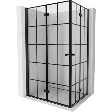 Mexen Mist-F Duo faltbare Duschkabine links 110 x 80 cm, schwarzes Gitter, schwarz - 8A6-110L-080P-70-77