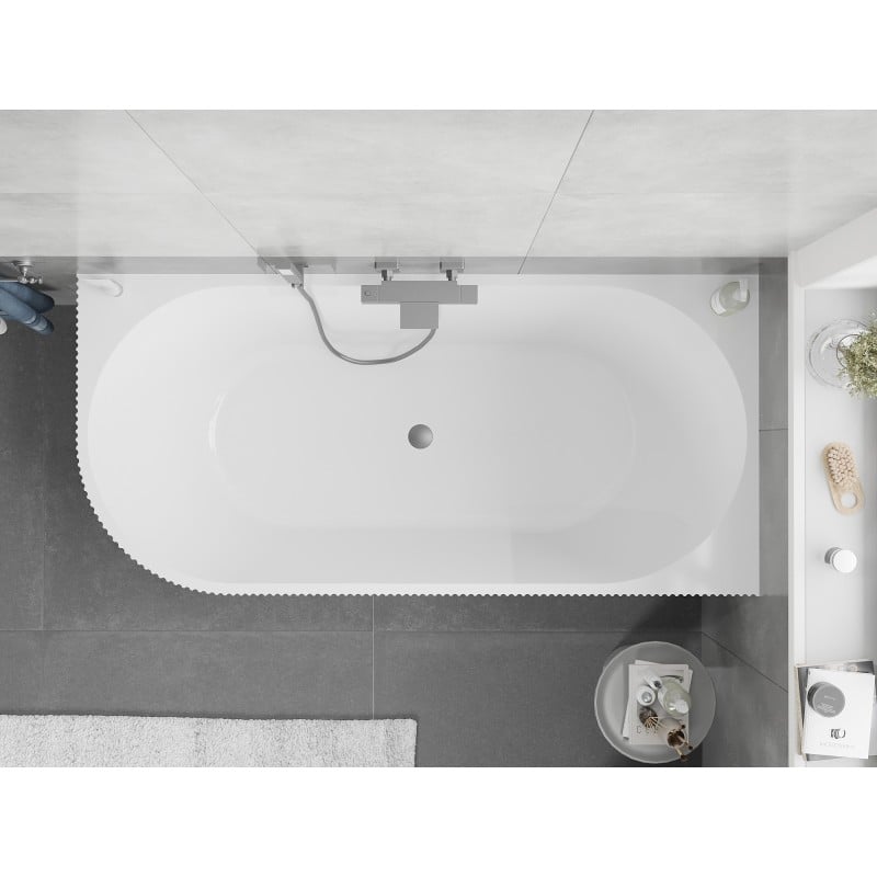 Mexen Silo freistehende Eckbadewanne rechts geriffelt 170 x 80 cm, weiß/grau, Überlauf Gun Metal - 52891708062P-95