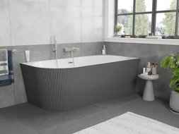 Mexen Silo freistehende Eckbadewanne rechts geriffelt 170 x 80 cm, weiß/grau, Überlauf gebürstetes Nickel - 52891708062P-97