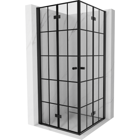 Mexen Mist-F Duo klappbare Duschkabine 100 x 100 cm, schwarzes Gitter, schwarz - 8A6-100L-100P-70-77